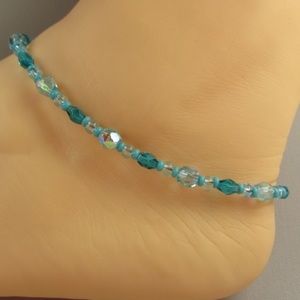 Beaded Teal ANKLET ankle bracelet OOAK anklet